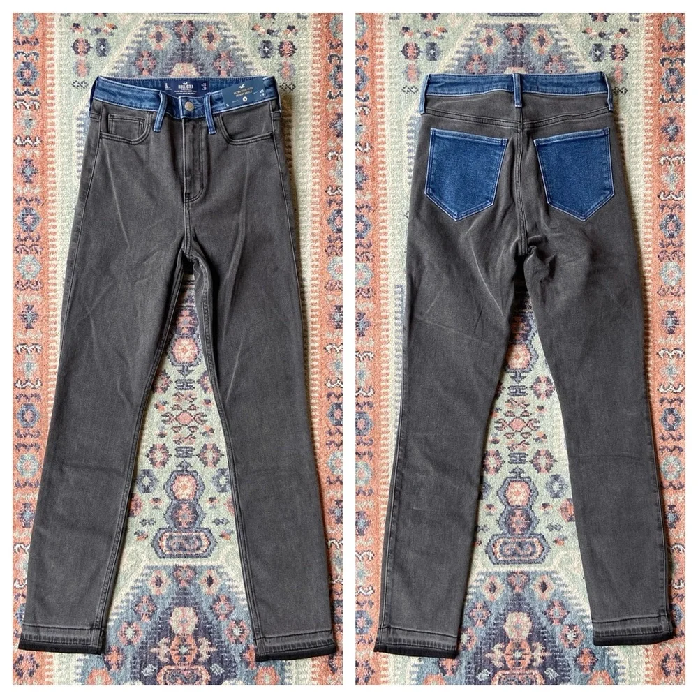Hollister patchwork skinny jean grey black blue denim ultra high rise 25 x 29 - Picture 1 of 13